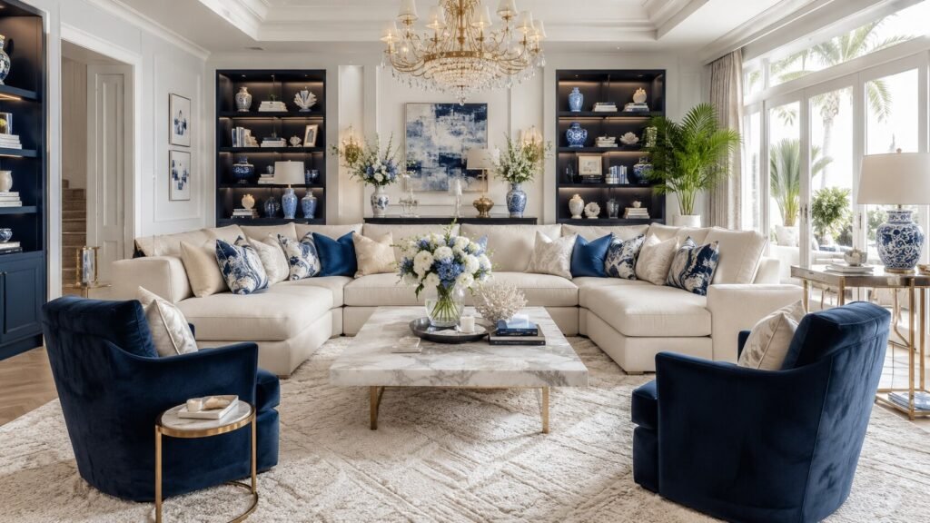 Elegant Blue and Cream Living Room Ideas