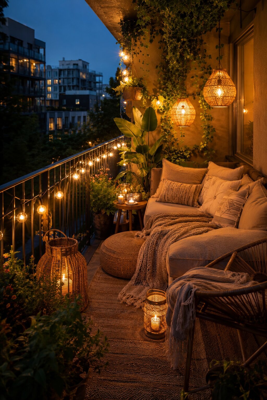 Warm Ambient String Lights & Lanterns