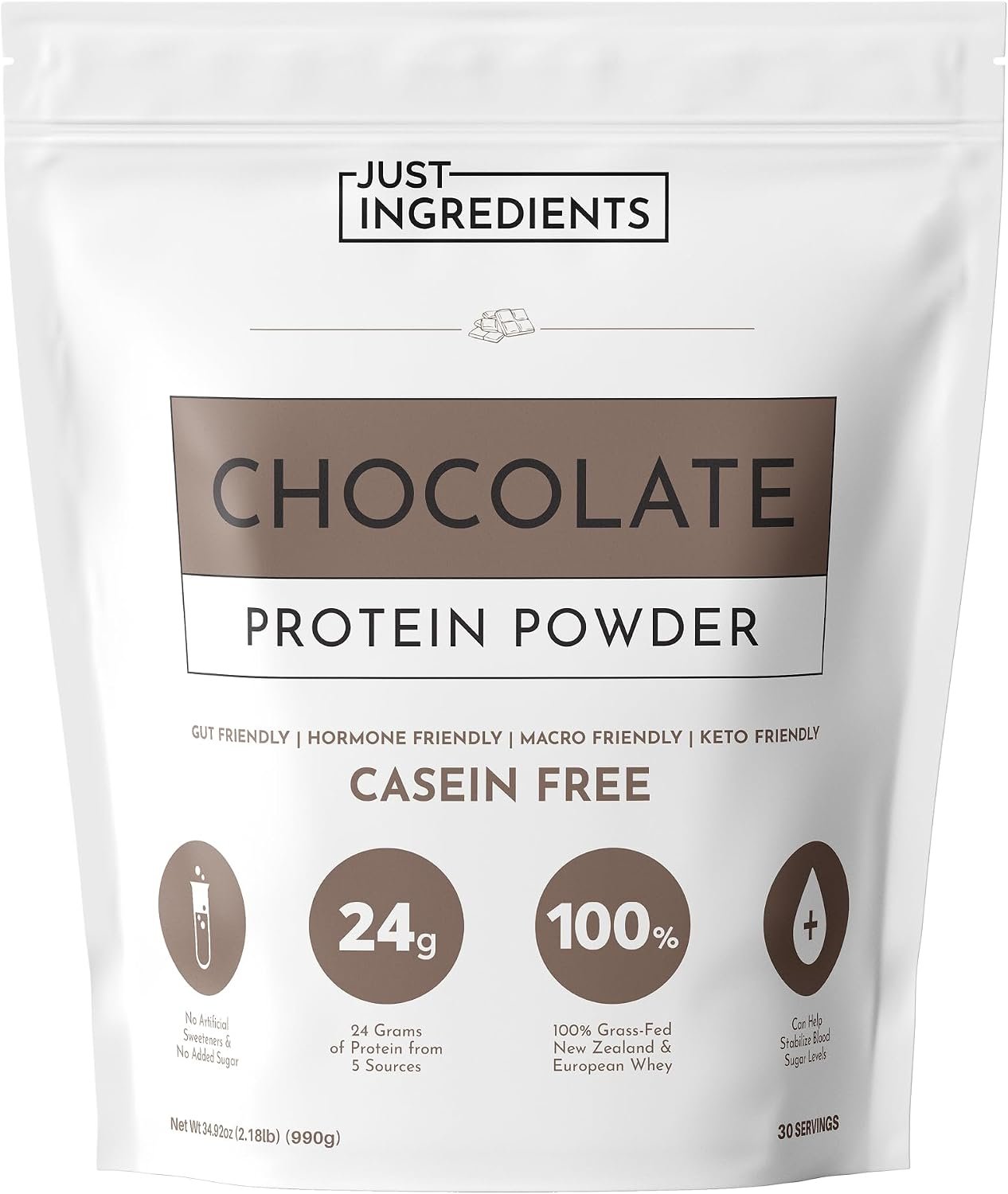 Just Ingredients Chocolate Protein Powder bag