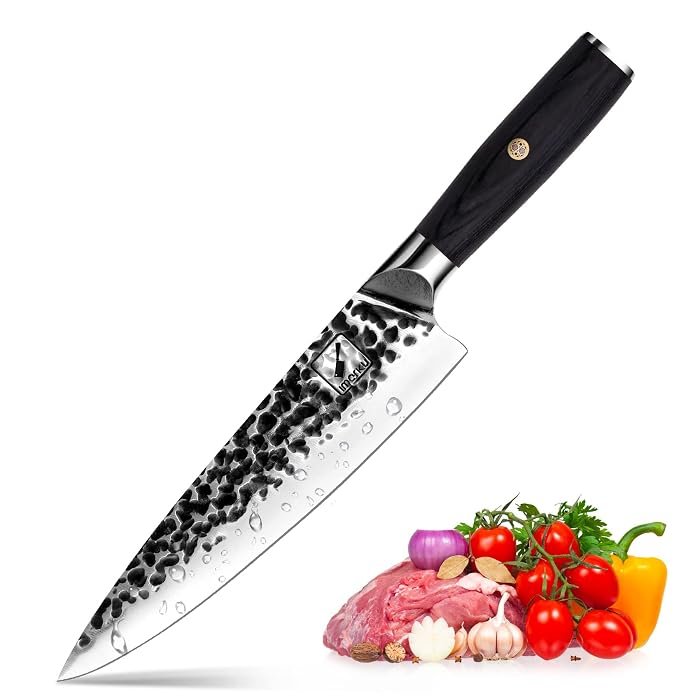 imarku 8-inch Damascus chef knife with hammered blade finish