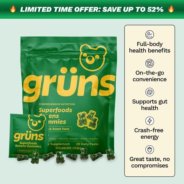 Gr&uuml;ns Adult sugar-free super greens gummies box