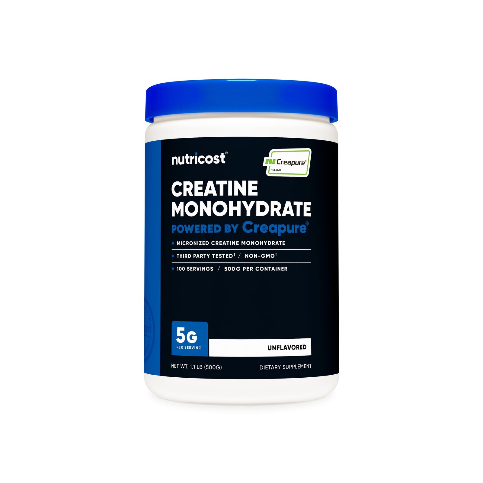 Nutricost Creapure Creatine Monohydrate 500 Grams container