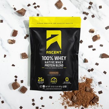 Ascent 100% Whey Native Whey Protein Blend Chocolate pouch