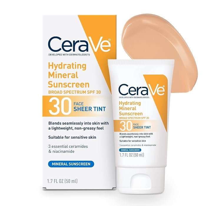 CeraVe Hydrating Mineral Sunscreen SPF 30 Face Sheer Tint tube