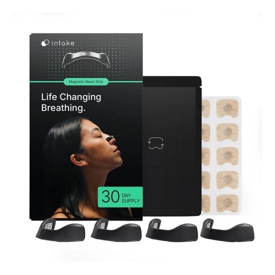 Intake Breathing Magnetic Nasal Strips Starter Kit (15 Count, Black)