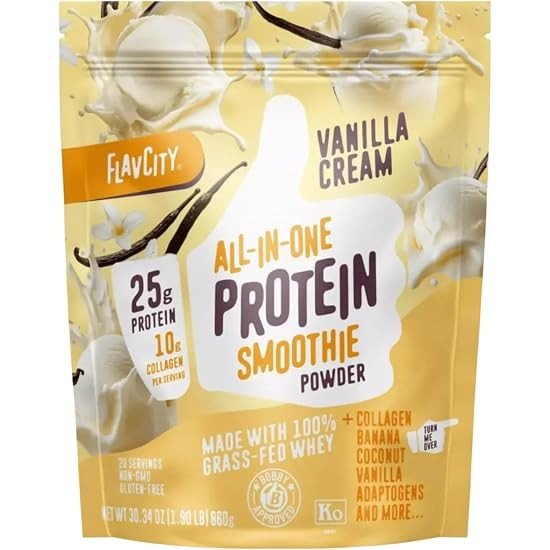 FlavCity Grass Fed Whey Protein Powder, Vanilla Smoothie