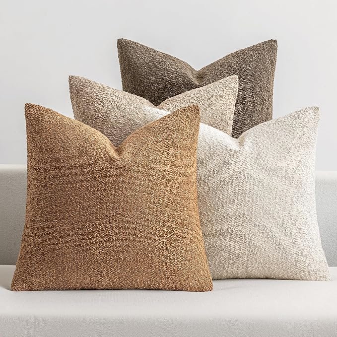 MIULEE Pack of 4 Chenille Pillow Covers 18x18, Neutral Beige/Brown