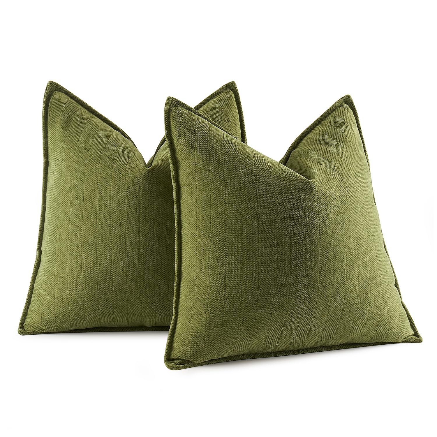 MIULEE Olive Green Chenille Pillow Covers 20x20, Set of 2