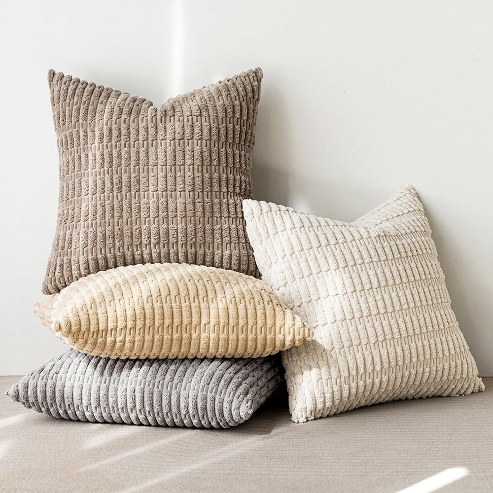 MIULEE Neutral Harmony Corduroy Pillow Covers 18x18, Set of 4
